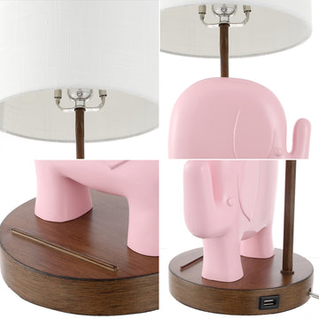 Ellie Bohemian Designer Iron/Resin Elephant LED Kids Table Lamp with Phone Stand and USB Charging Port - JONATHAN Y
